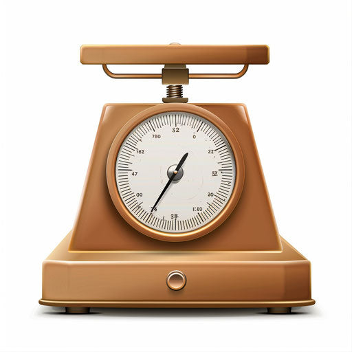 Realistic kitchen scale illustration with white flat background