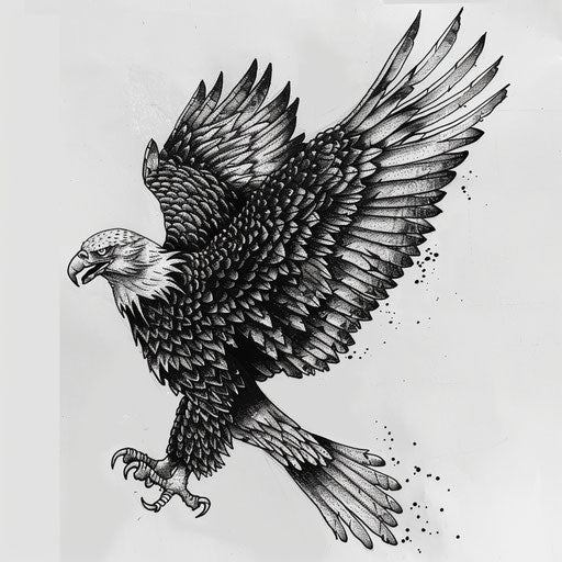 Blackwork eagle tattoo design on white background
