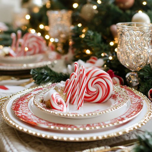 Elegant festive table with candy cane name holders