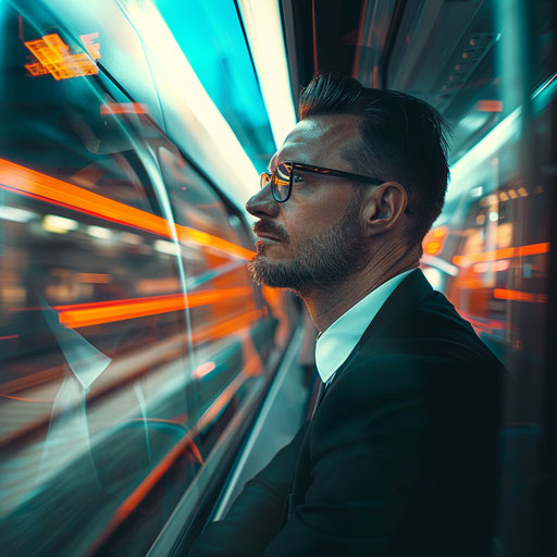 Businessman in high-speed train