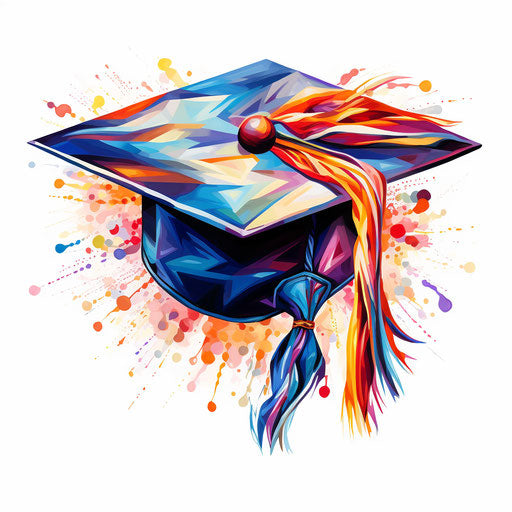 Grad cap illustration in the style of Impressionistic Art, on white background