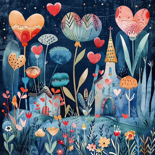 Romantic garden with heart-shaped plants