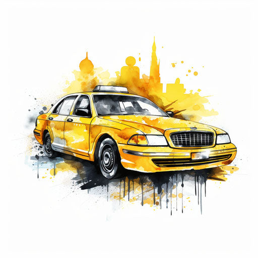 Taxi clipart in the style of Chiaroscuro Art, on a white background