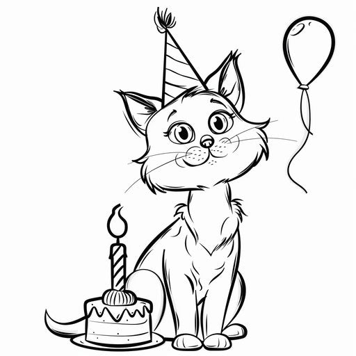 Kitty with birthday hat and cake