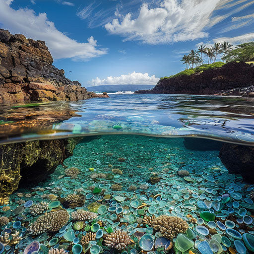 Glass Beach with coral reefs and sea glass