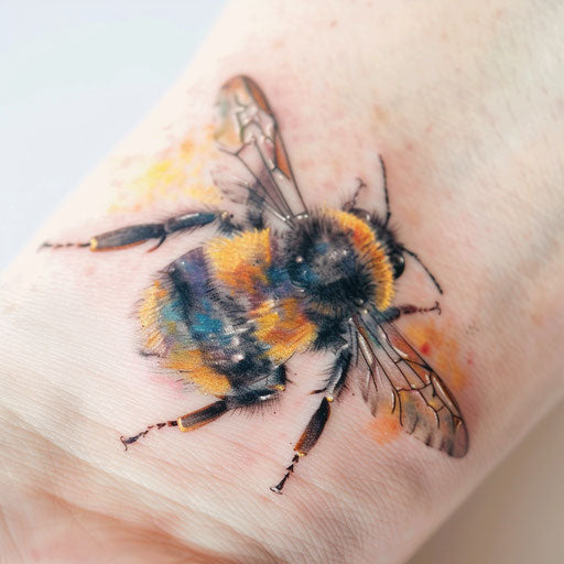 Bumble bee tattoo in impressionist style on white background