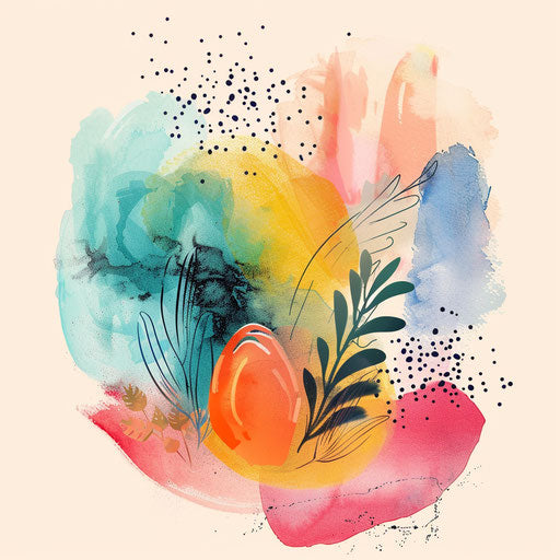 Online logo with hand-drawn elements and vibrant color palette, on a watercolor background