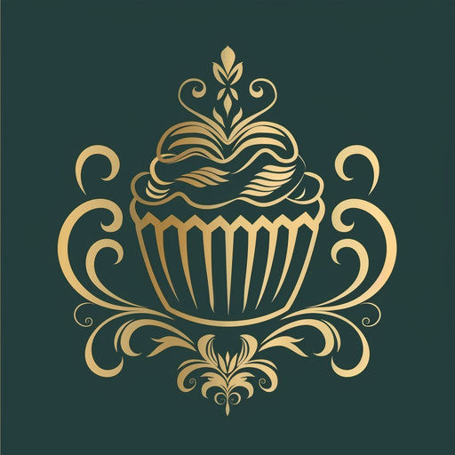 Gourmet bakery logo with elegant gold detailing on dark green background