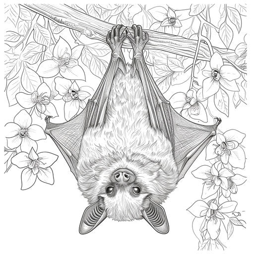 Bat hanging upside down from a tree branch