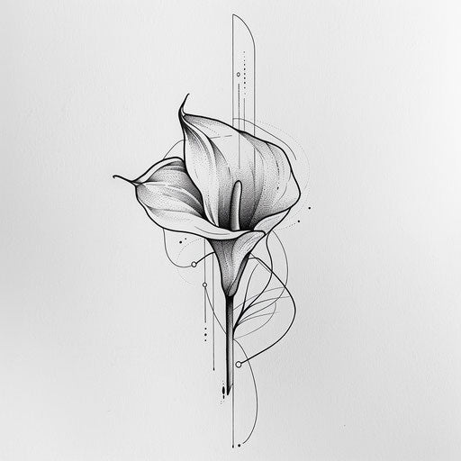Minimalist black and white calla lily tattoo sketch