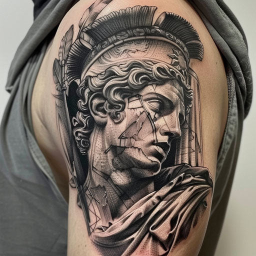 Fraternity tattoos with heroic elements, in the style of Glenn Fabry