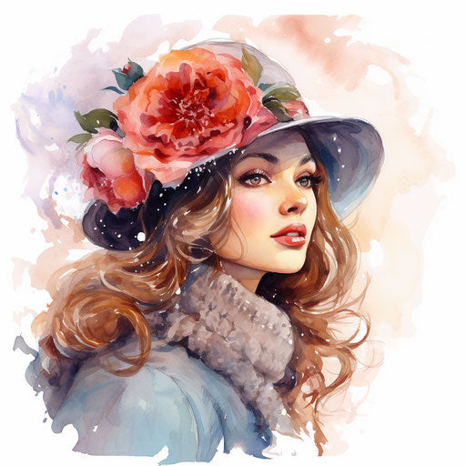 February illustration in the style of Oil painting, on a white background