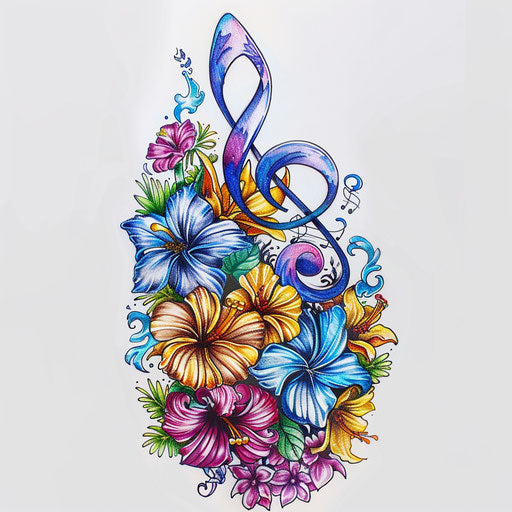 Harmonious musical note and colorful flowers