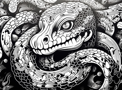 Black and white snake in psychedelic style, commission at 15:11