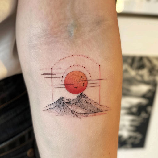 Sunset tattoo with geometric shapes