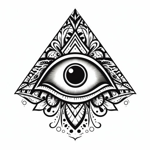 All-seeing eye in black and white, geometric and ornamental style