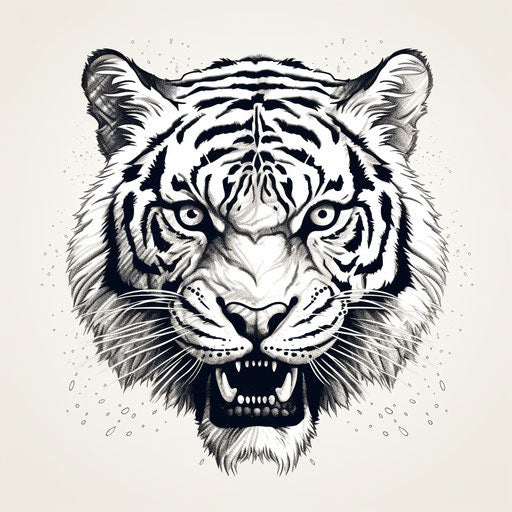 Tiger head sketch in vector style with ominous vibe and detailed cross-hatching