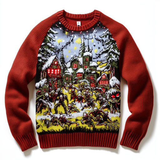 Creepy Christmas sweater with zombie apocalypse theme