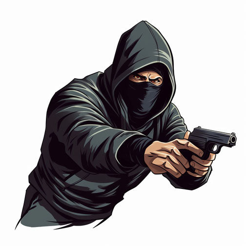 Robber clipart in Chiaroscuro Art style, on white background