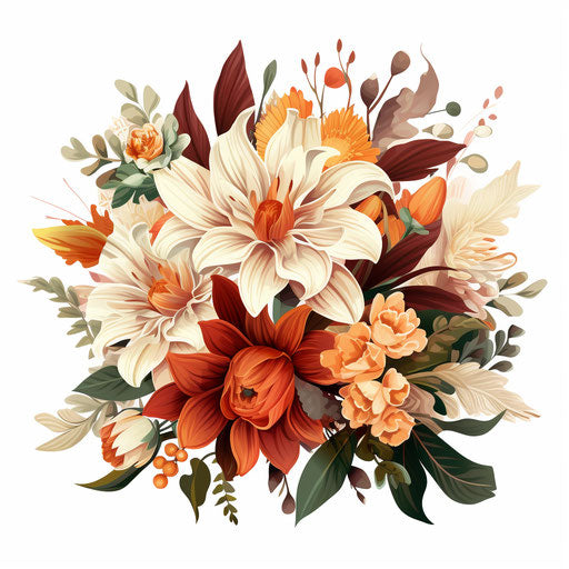 Flower bouquet clipart in the style of Chiaroscuro Art, on a white background