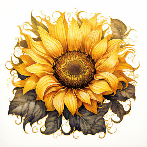 Sunflower in outline drawing on white background