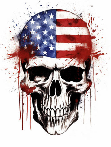 Skull with American flag tattoo design on white background