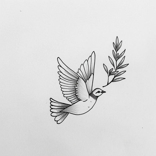 Minimalist sketch of dove with olive branch, serene