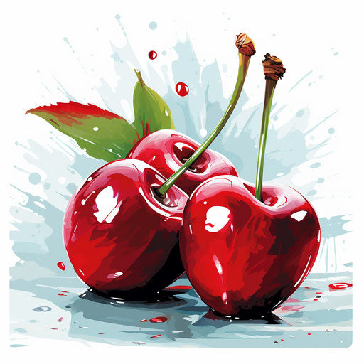 Cherry illustration in the style of Impressionistic Art, on white background