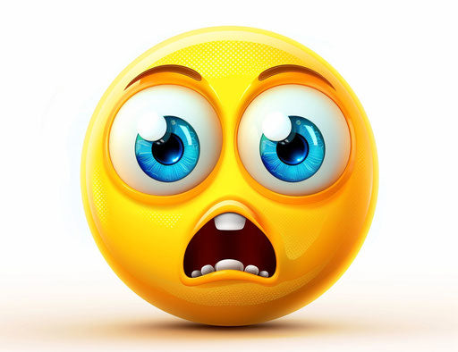 Scared emoji clipart, cute yellow with blue eyes and open mouth on white background 31:24