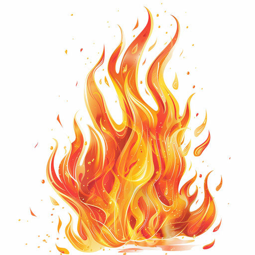 Realistic fire illustration on white flat background