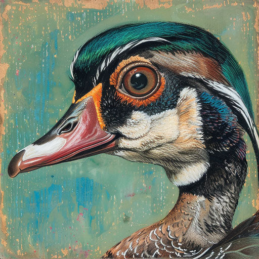 Detailed portrait of a wood duck with striking eye