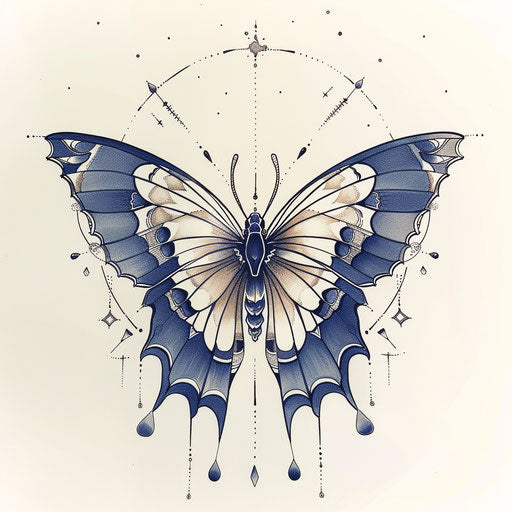 Geometric minimalist blue butterfly
