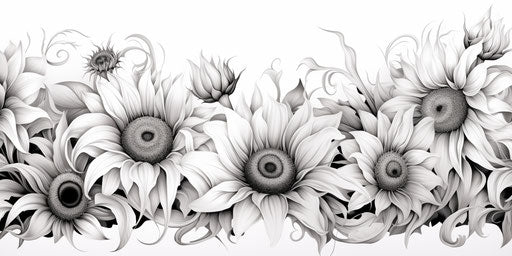Black and white pattern with sunflowers