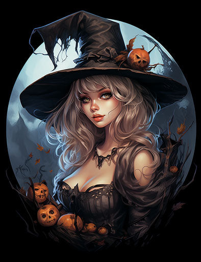 Halloween witch tattoo in nightcore style, digital painting, full body