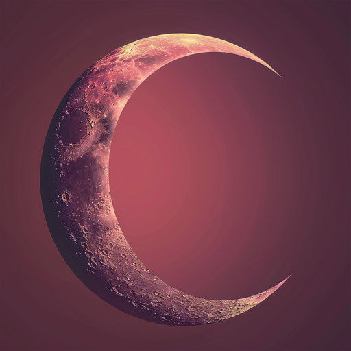 Realistic crescent moon clipart on rich burgundy background