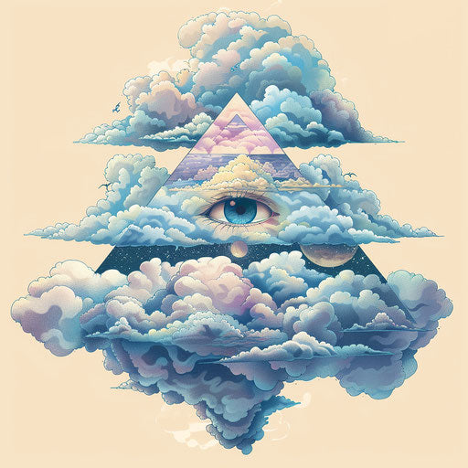Cloud pyramid and sky elements tattoo sketch, pastel style