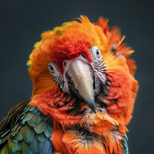Macaw with a playful expression, in the style of Elke Vogelsang