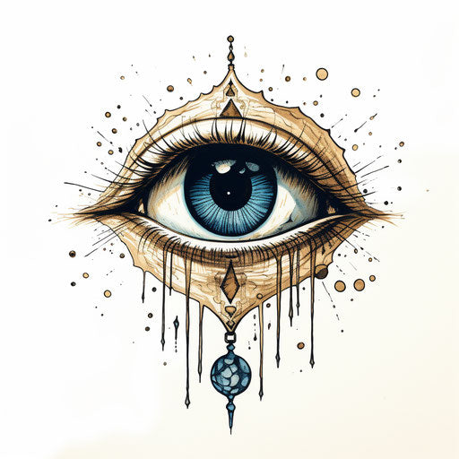 Blotched eye in black and white, classic tattoo style