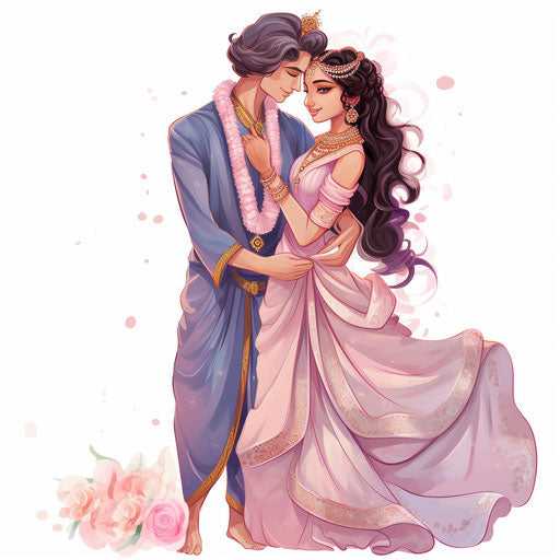 Hindu wedding clipart in Pastel Colors Art style, on white background