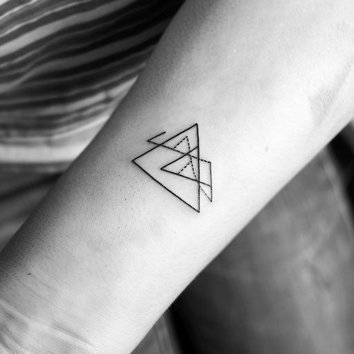 Simple and elegant triangle tattoo design in three thin black lines on white