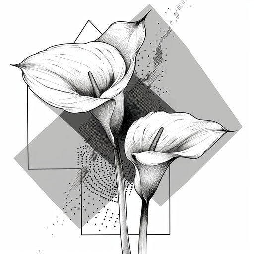Minimalist black and white calla lily tattoo sketch