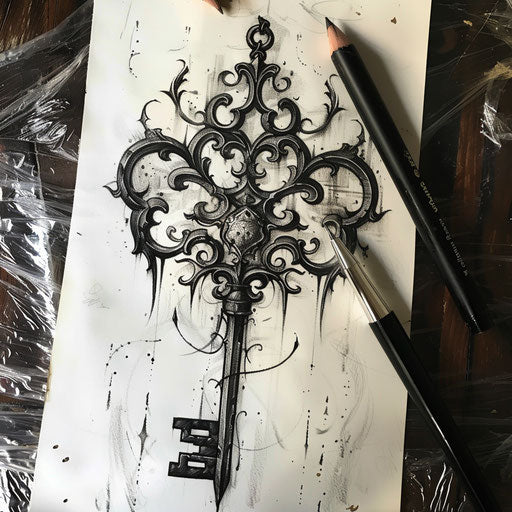 Gothic inspired sketch of a medieval key