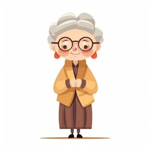 Minimalist-style grandmother illustration on white background