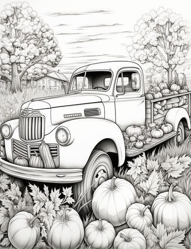 Truck filled with pumpkins, emotive fields of color style