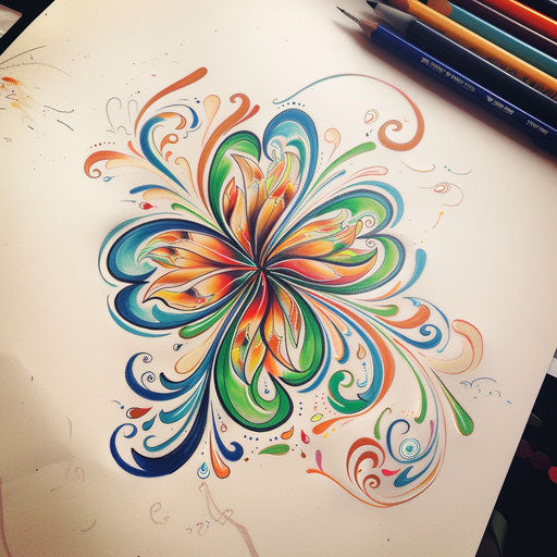 Vibrant fiesta colors in festive clover tattoo sketch