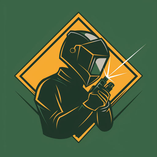 Professional welding logo with geometric shapes and green background