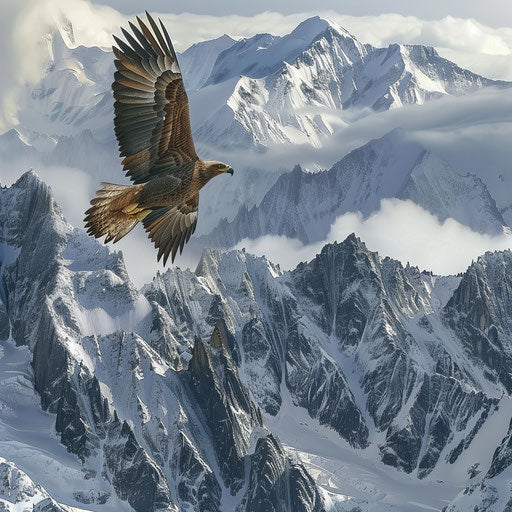 The Alps with an eagle soaring above, in the style of Peter Holme III