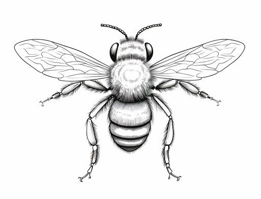 Drawing of a bee in black and white, delicate coloring style