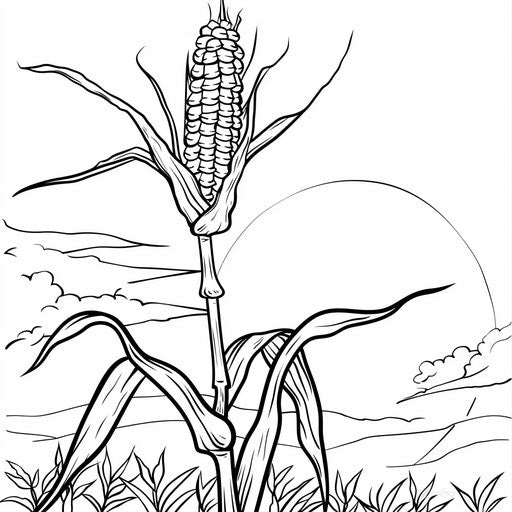 Outline of a corn stalk with the sunset in the background