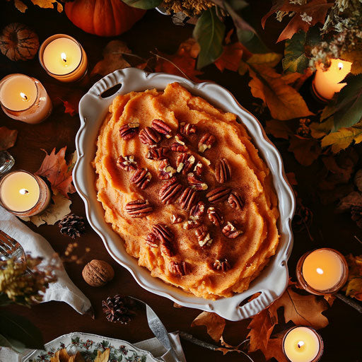 Thanksgiving feast with mashed yams dish